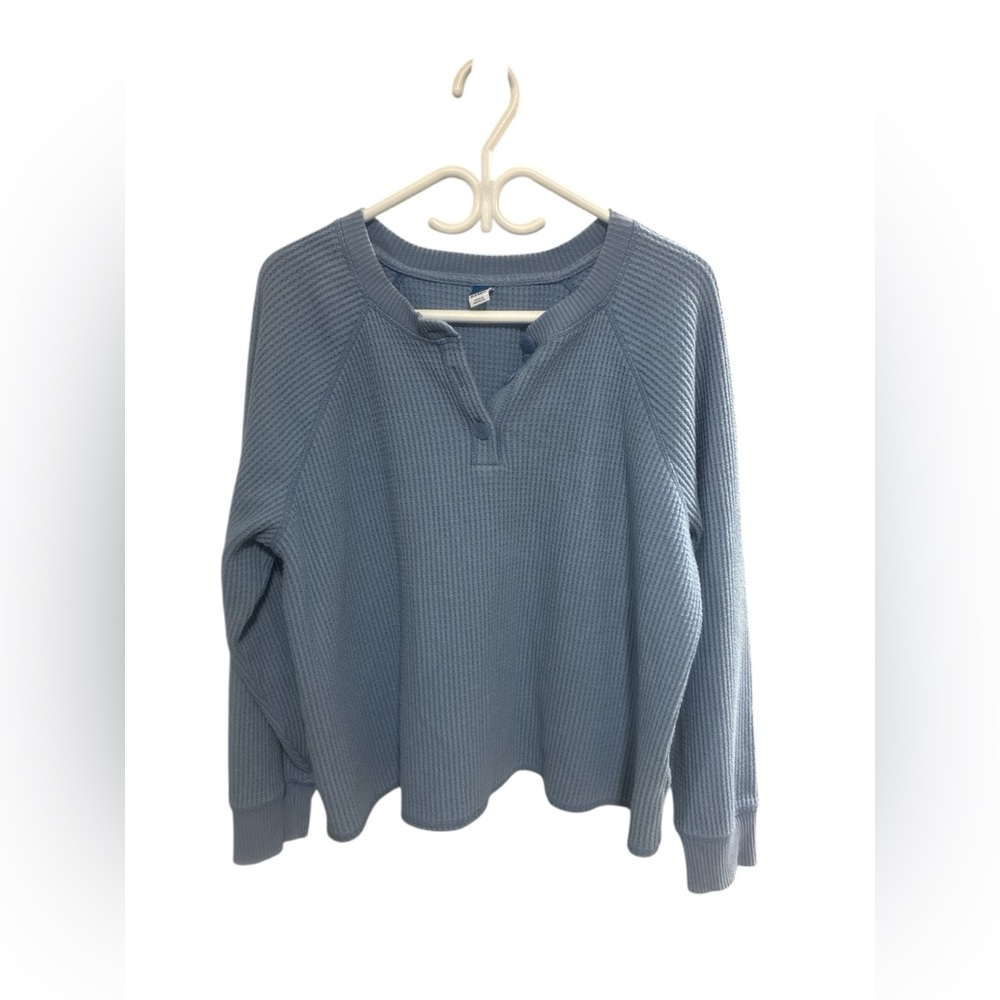 Old Navy Blue Waffle Knit Henley Sweater